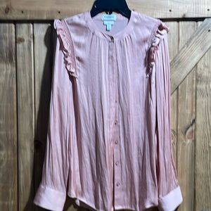 Pink Express Portofino Slim Shirt Ruffles Button Down Size Medium